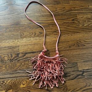 American Eagle genuine suede leather & cotton mini Pink Fringe Crossbody Bag